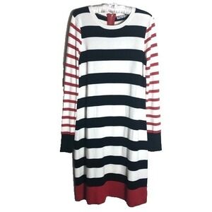 Eliza J Striped Sweater Dress Size Medium Preppy Holiday Christmas Colorful